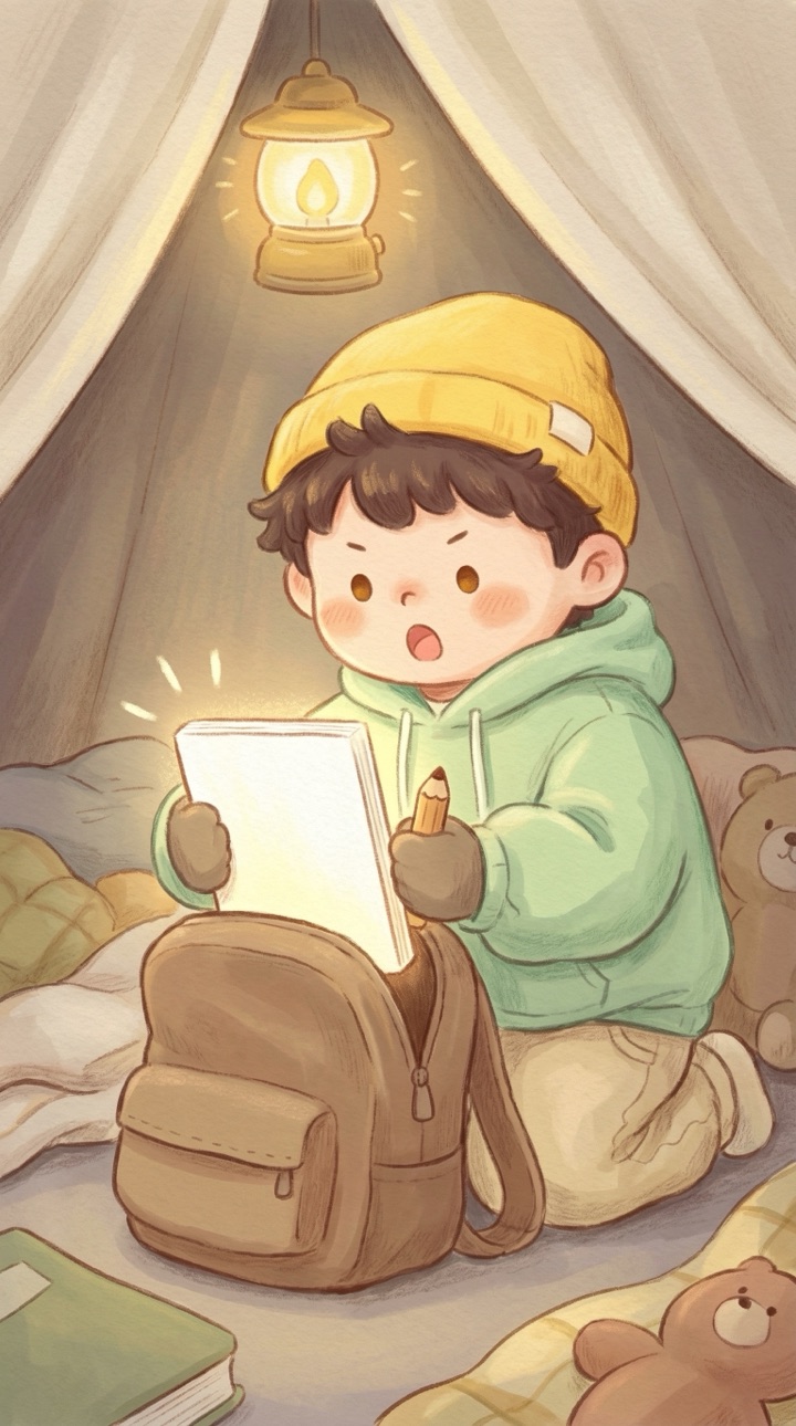 동화 장면 5: '이대로 질 수는 없어!' 삼촌은 용기를 내어 가방 깊...