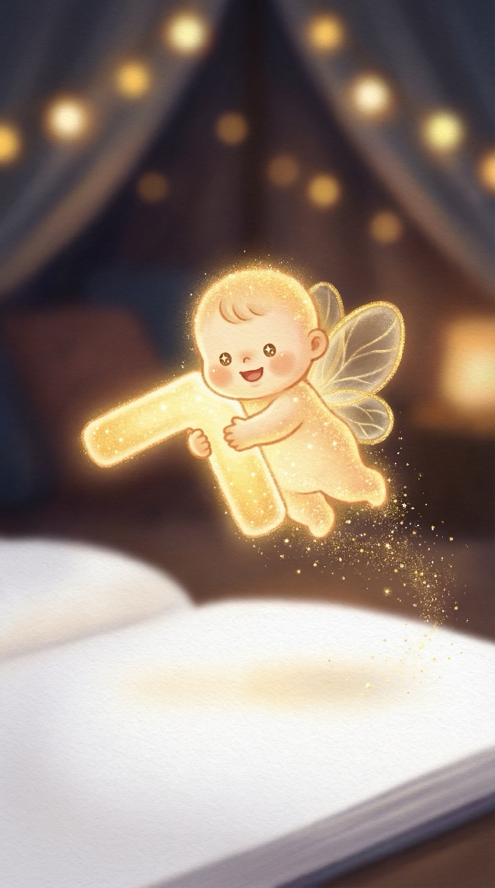 동화 장면 7: 그런데 놀라운 일이 벌어졌어! 글자들이 반짝반짝 빛나는...