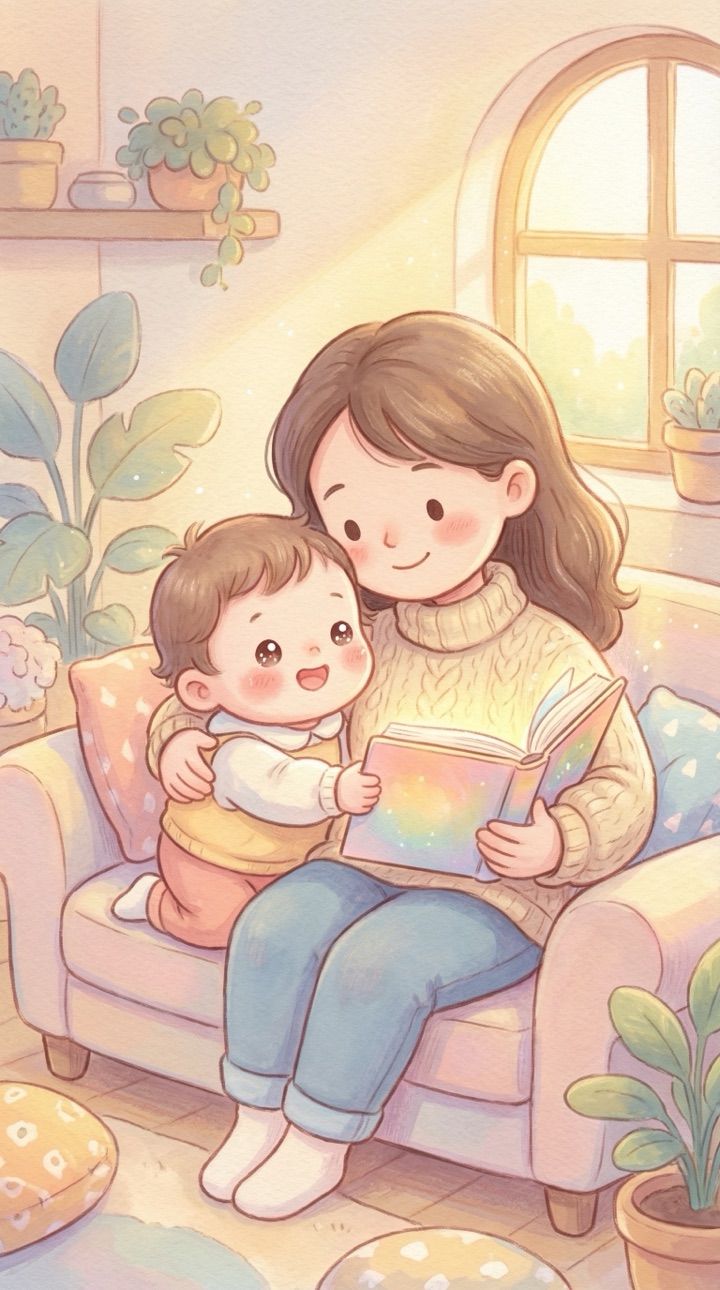 동화 장면 10: "이 반짝이는 글쓰기 마법을 엄마들에게도 선물해야겠다!...